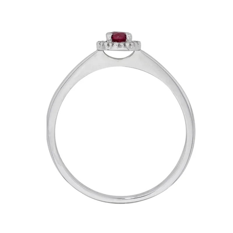 Anillo en oro blanco de 18 Kilates, con rubí central de 0.23 Ct y decoración en diamantes de 0.06 Ct